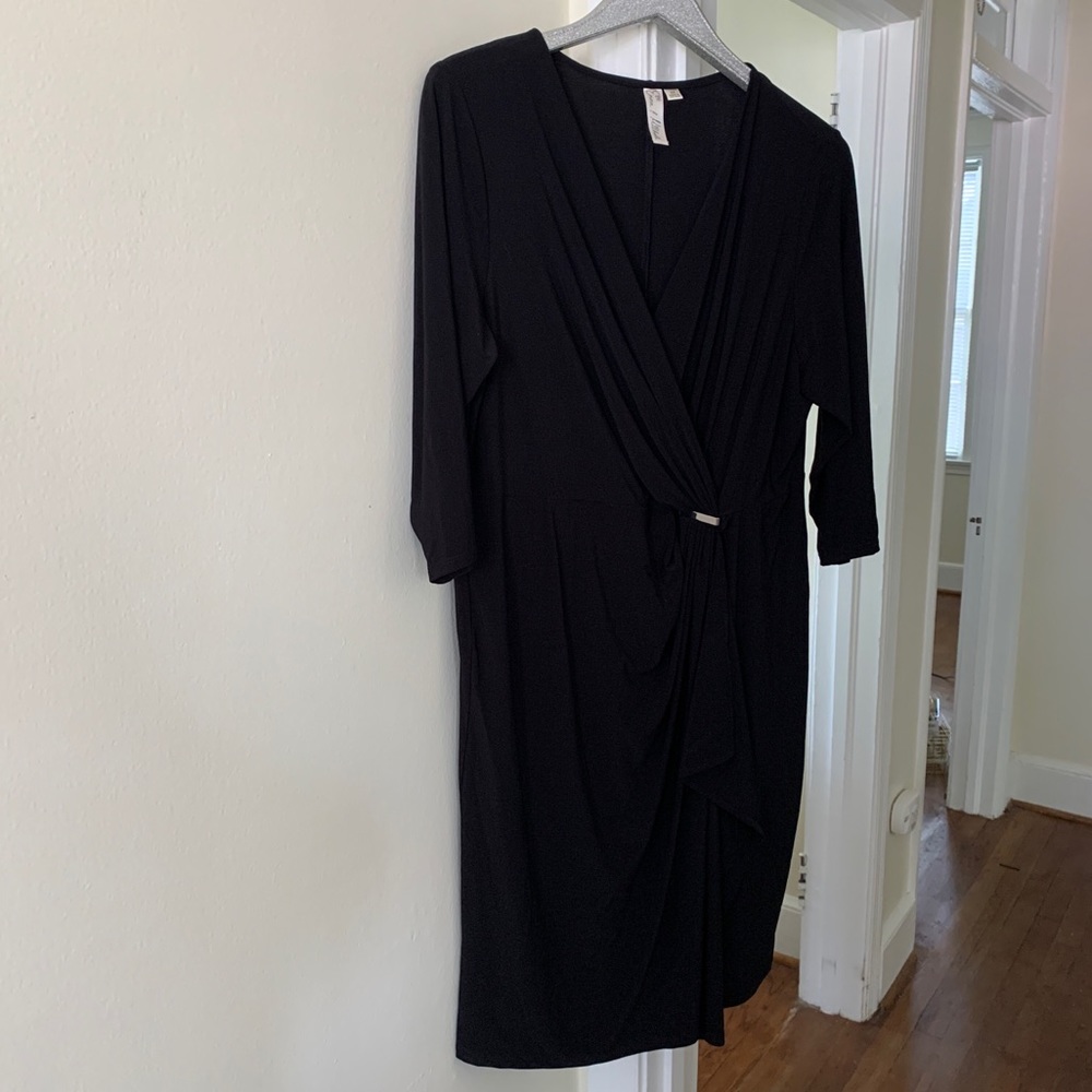 NWOT 2X Black Faux Wrap Dress.